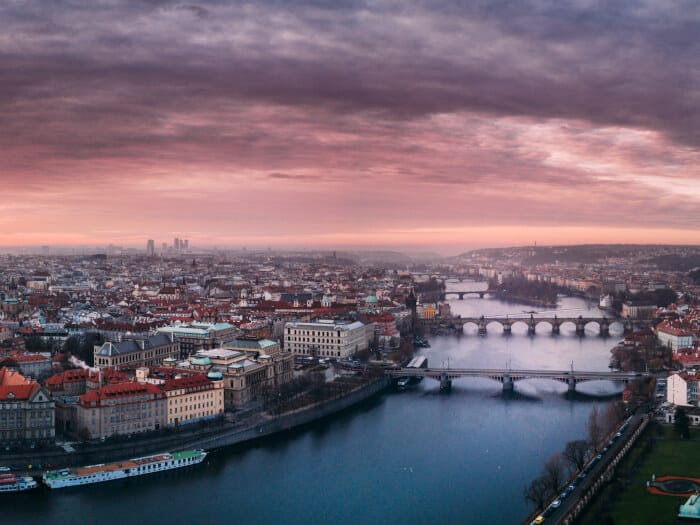 Eagle eye view of the bridges in Prague
