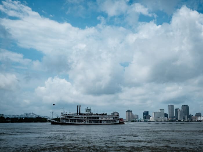 Boat in the sea beside the New Orleans city