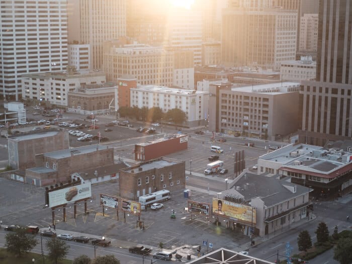 Top view of New Orleans with high light exposure